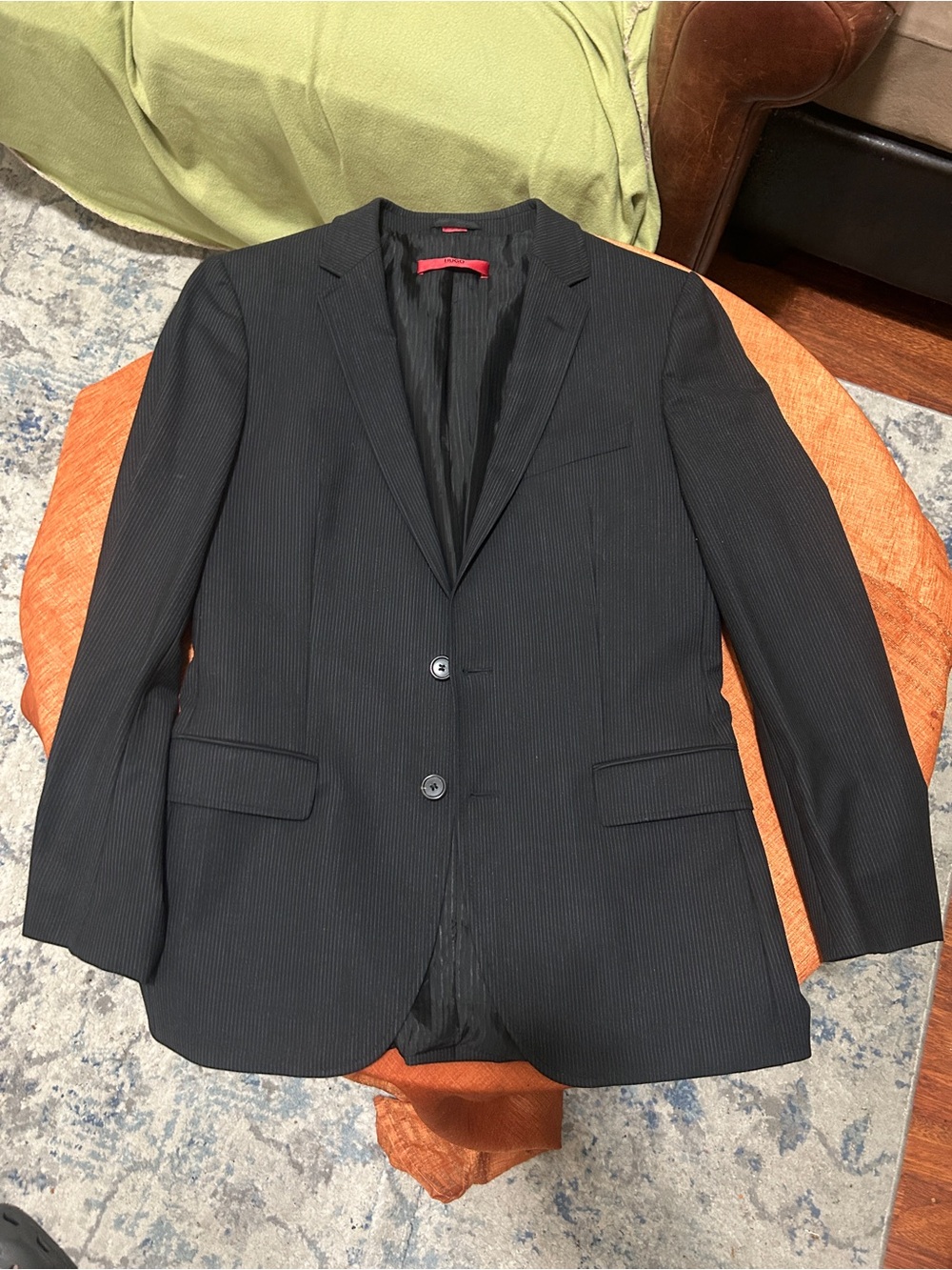 HUGO Black Pinstripe Two-Button Suit Jacket